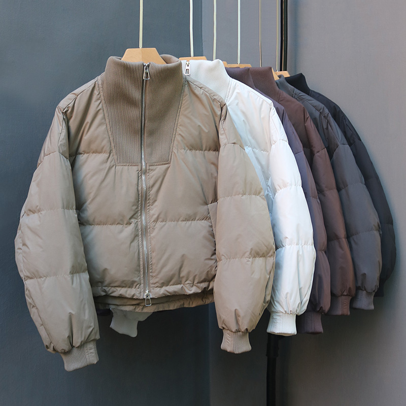 韩版羽绒服女短款针织大翻领外套