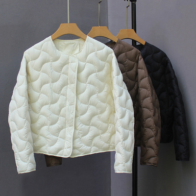 江南家圆领羽绒服轻薄短款白鸭绒