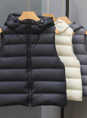 高端白鸭绒轻薄连帽羽绒马甲女短款背心简约百搭内搭外穿马夹外套