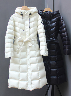 欧货黑色收腰羽绒服女长款过膝修身2025冬季新款高端大气加厚外套