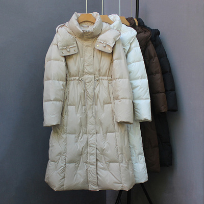 羽绒服女收腰过膝长款白鸭绒外套