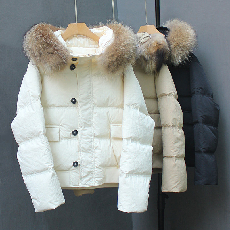 大毛领短款羽绒服女2025年新款白鸭绒宽松小个子加厚冬季外套爆款