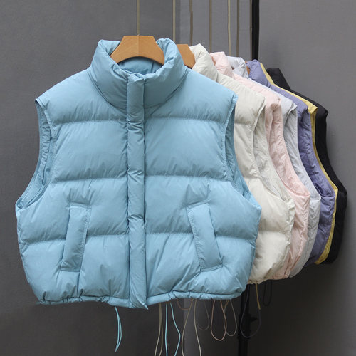 韩系羽绒马甲短款立领女无袖外套