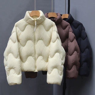 商场同款2025冬季新款宽松波浪泡芙云朵感立领羽绒服女短款小个子