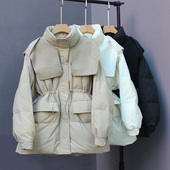 毛呢拼接韩版 羽绒服女中长款 2025年冬新款 宽松收腰白鸭绒加厚外套