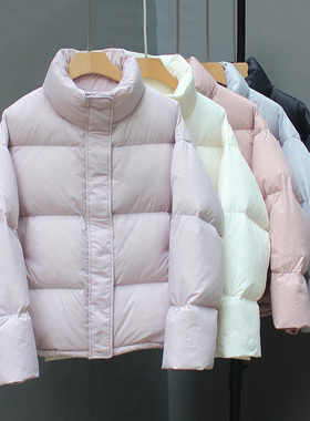 羽绒服女短款95白鸭绒2025新款立领小个子黑色加厚面包服保暖外套