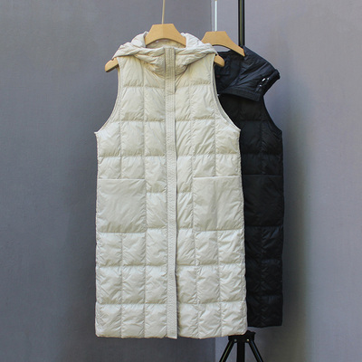 轻薄羽绒马甲中长款女款连帽坎肩