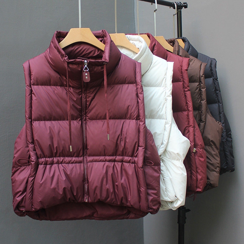 羽绒服马甲女2025冬季新款白鸭绒立领加厚设计感百搭轻薄时尚外套