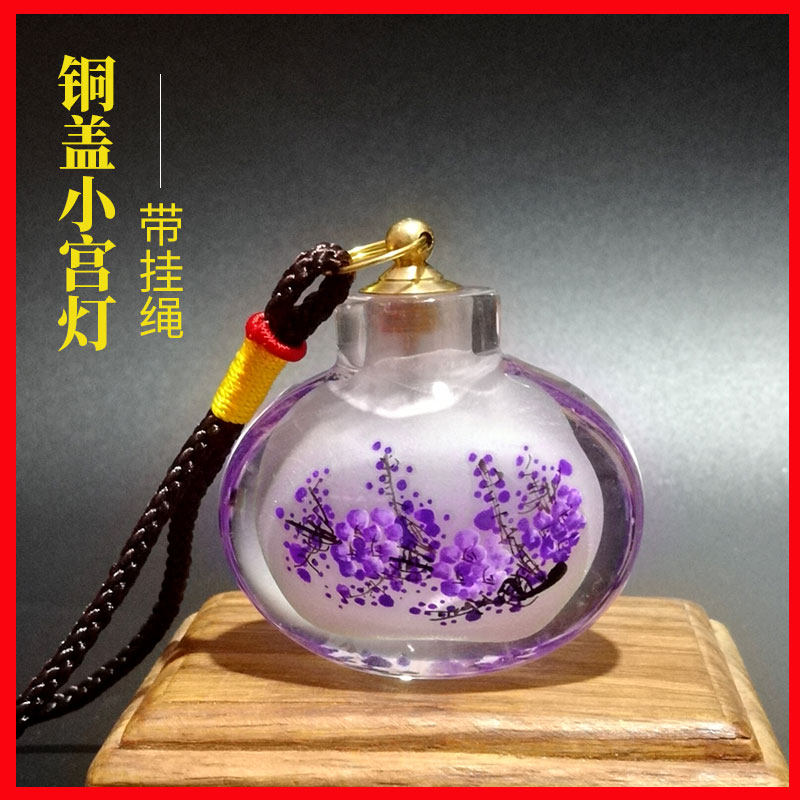 内画鼻烟壶 纯手工带铜盖小宫灯壶中国风特色小礼品内画玻璃瓶