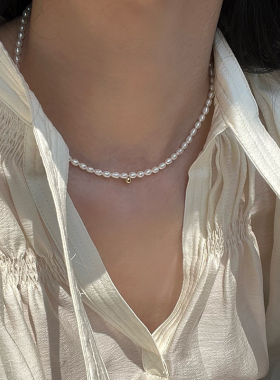 天然高光米珠14k包金珍珠项链