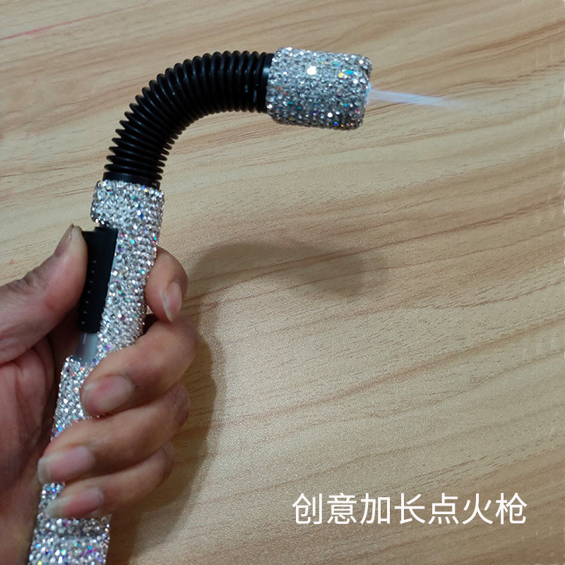 镶钻充气打火机创意防风蓝火手杖直冲火机艾条雪茄烧烤加长点火枪