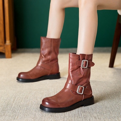 【巧儿姐姐】马皮短靴（跟高3cm）25443