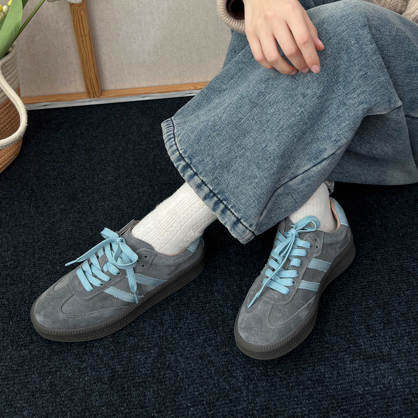 林印象复古厚底德训鞋女真皮牛反绒2025春季新款休闲百搭板鞋单鞋