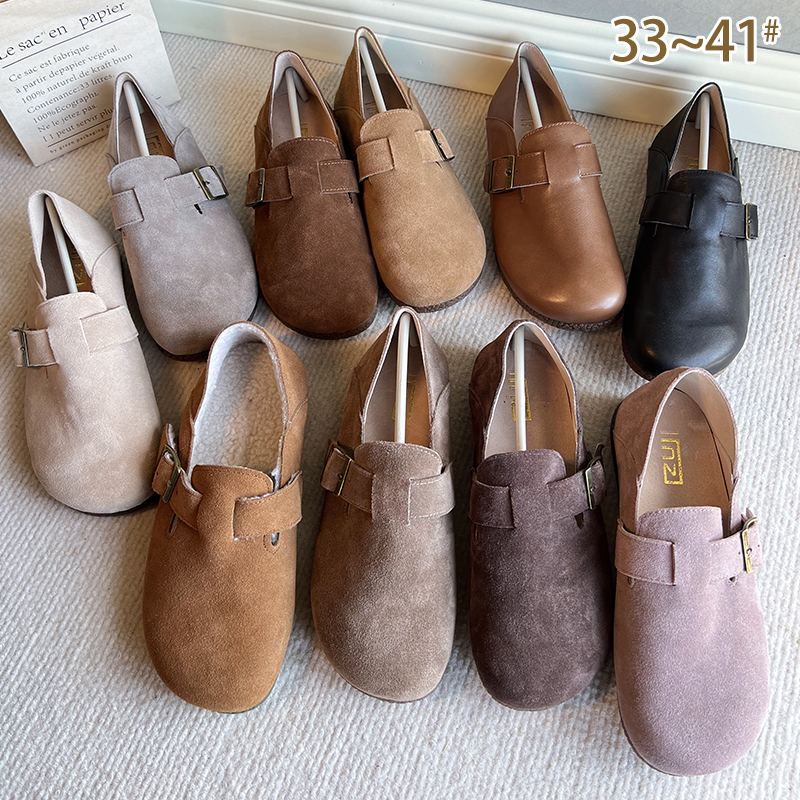 IINZI圆头文艺复古风反毛皮单鞋