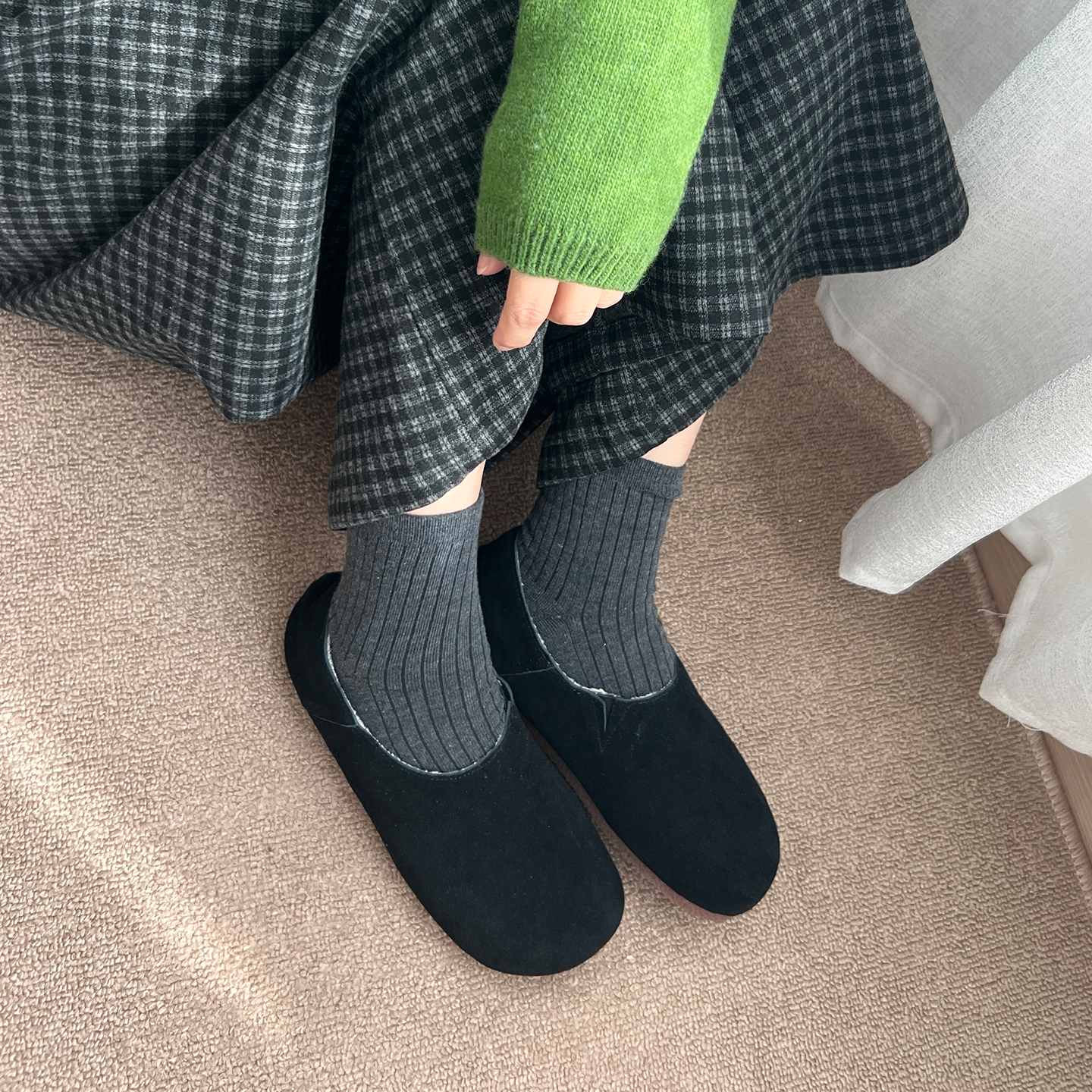 林印象日系简约复古单鞋女2025冬加绒保暖一脚蹬豆豆鞋软底勃肯鞋