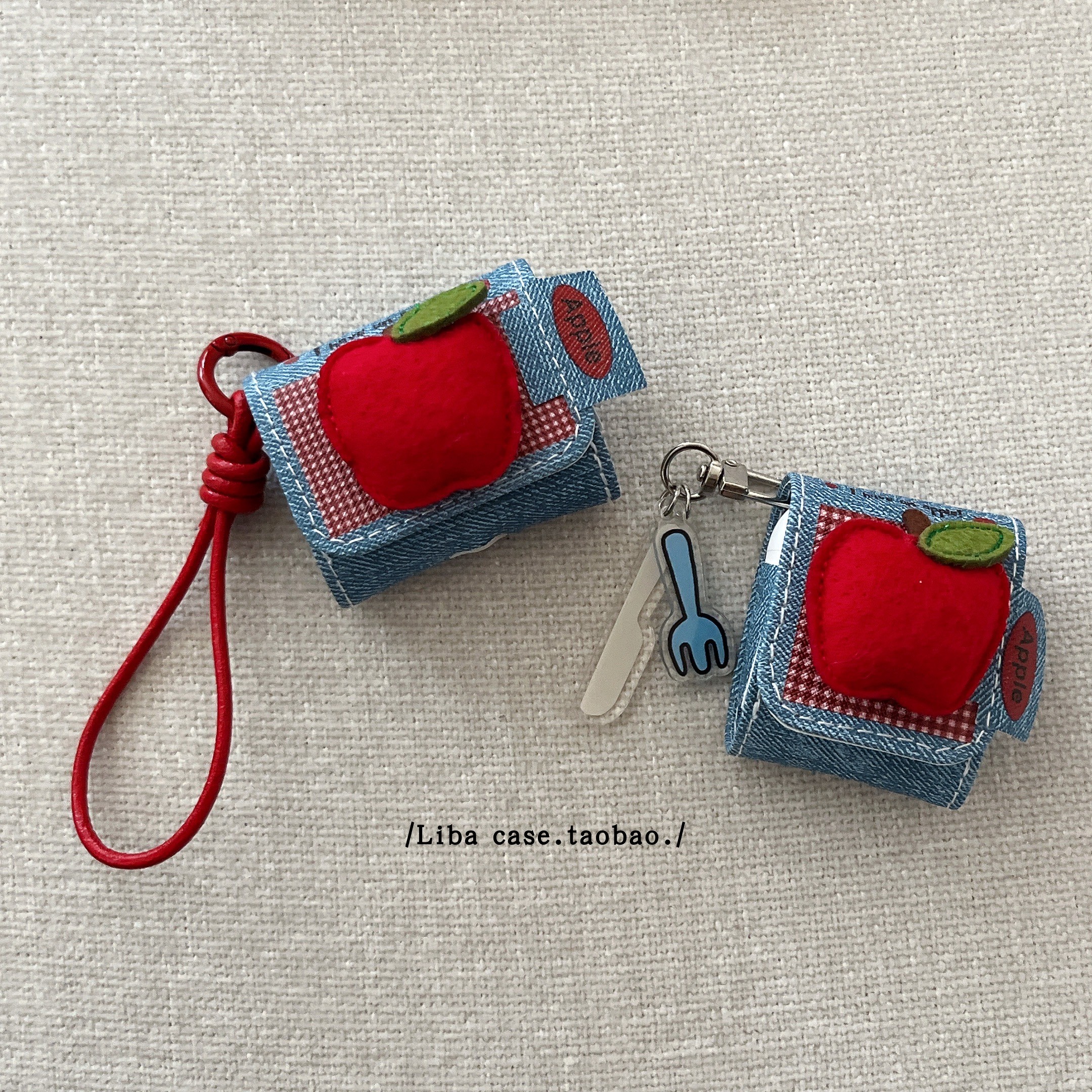 立体红苹果牛仔布Airpods耳机壳