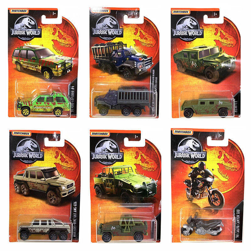 matchbox火柴盒侏罗纪世界电影同款小车 摩托恐龙卡车悍马奔驰g63