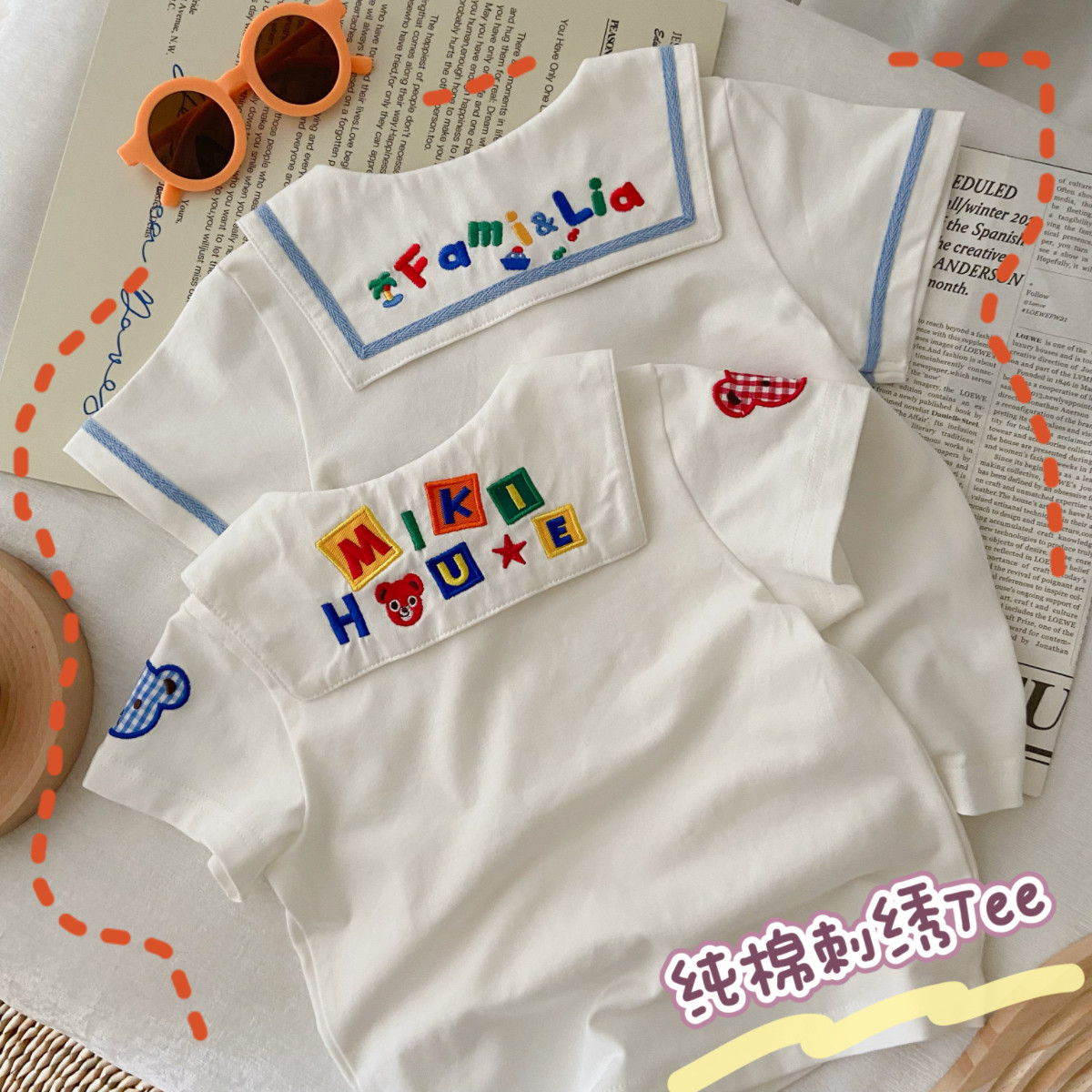 MIKI日系童装 纯棉儿童短袖T恤翻领刺绣半袖宝宝卡通海军领上衣夏,童装/婴儿装/亲子装,T恤,淘宝优惠券,粉丝福利购,淘宝优惠卷