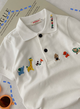 日系MIKI童装 男童纯棉短袖T恤衫小童翻领polo衫白色洋气上衣夏装
