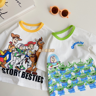 男童短袖T恤纯棉夏玩具总动员儿童迪士尼半袖体恤衫宝宝薄款上衣