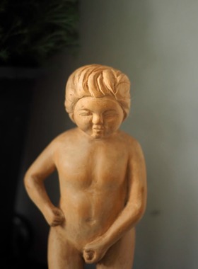 双子商店 孤品中古日本制手工木雕童子像装饰摆件