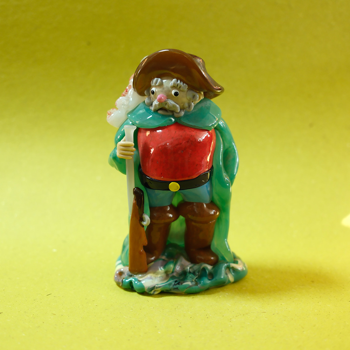 孤品中古捷克Bohemia Glass 手工吹制猎人造型琉璃装饰摆件