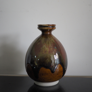 双子商店 中古九谷烧陶庄作酱色辰砂釉窑变陶制花瓶摆件 花道器