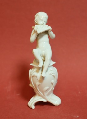 双子商店 孤品中古法国制Ginori白色天使宝宝吹竖琴陶瓷装饰摆件