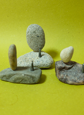 双子商店 孤品日本制Olectronica手工石头拼接艺术人形装饰摆件