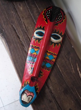 双子商店 孤品中古非洲制手工木雕彩绘人像面具装饰挂件 摆件