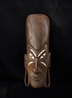 双子商店 孤品中古非洲制手工檀木木雕贝壳镶嵌人像装饰摆件