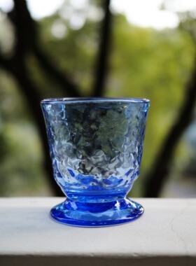 双子商店 孤品中古日本制手作肌理感蓝色琉璃硝子玻璃杯 酒杯