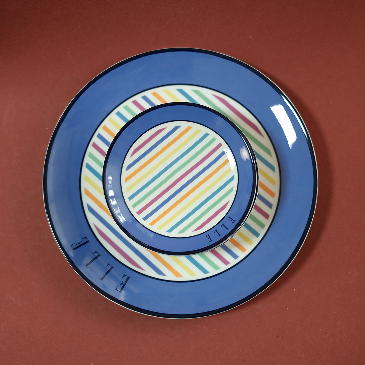 双子商店 中古日本制NIKKO联名ELLA彩色涂鸦条纹陶瓷餐盘