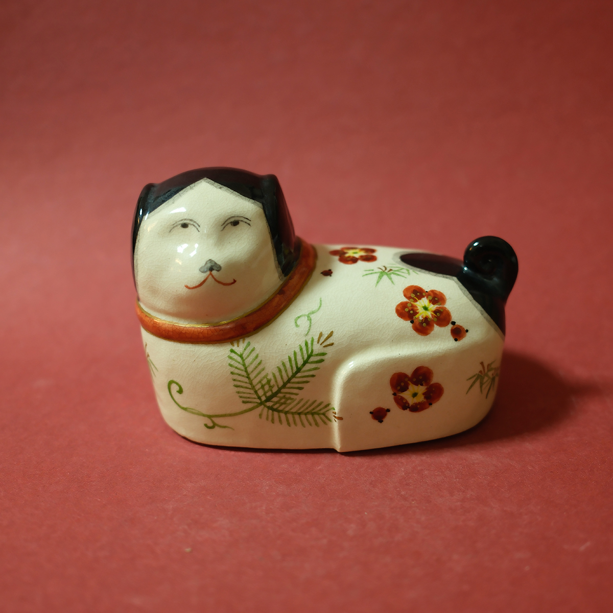 孤品中古日本制九谷烧陶山造彩色手绘生肖狗陶制装饰摆件