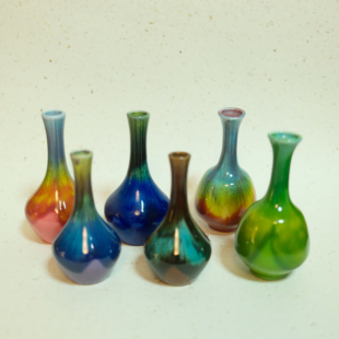 孤品中古日本制长崎三彩职人手造三彩窑变桌面陶制小花瓶