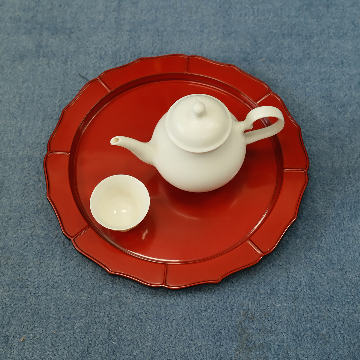 双子商店 孤品中古日本制实木大漆根来涂葵口朱涂茶盘 托盘