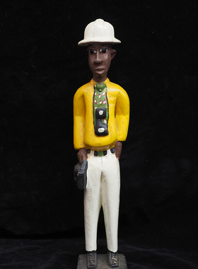 双子商店 中古非洲木雕手工彩绘黑人商人装饰摆件 复古木雕摆件