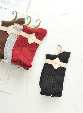 collocation日系袜子 日本纯色女袜 黑色棉短袜 麻花纹少女文艺系