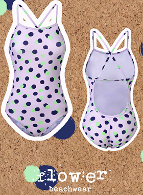 FLOW:ER撞色波点竞速泳衣｜中低叉｜单层无胸垫｜带挂钩｜送胸贴