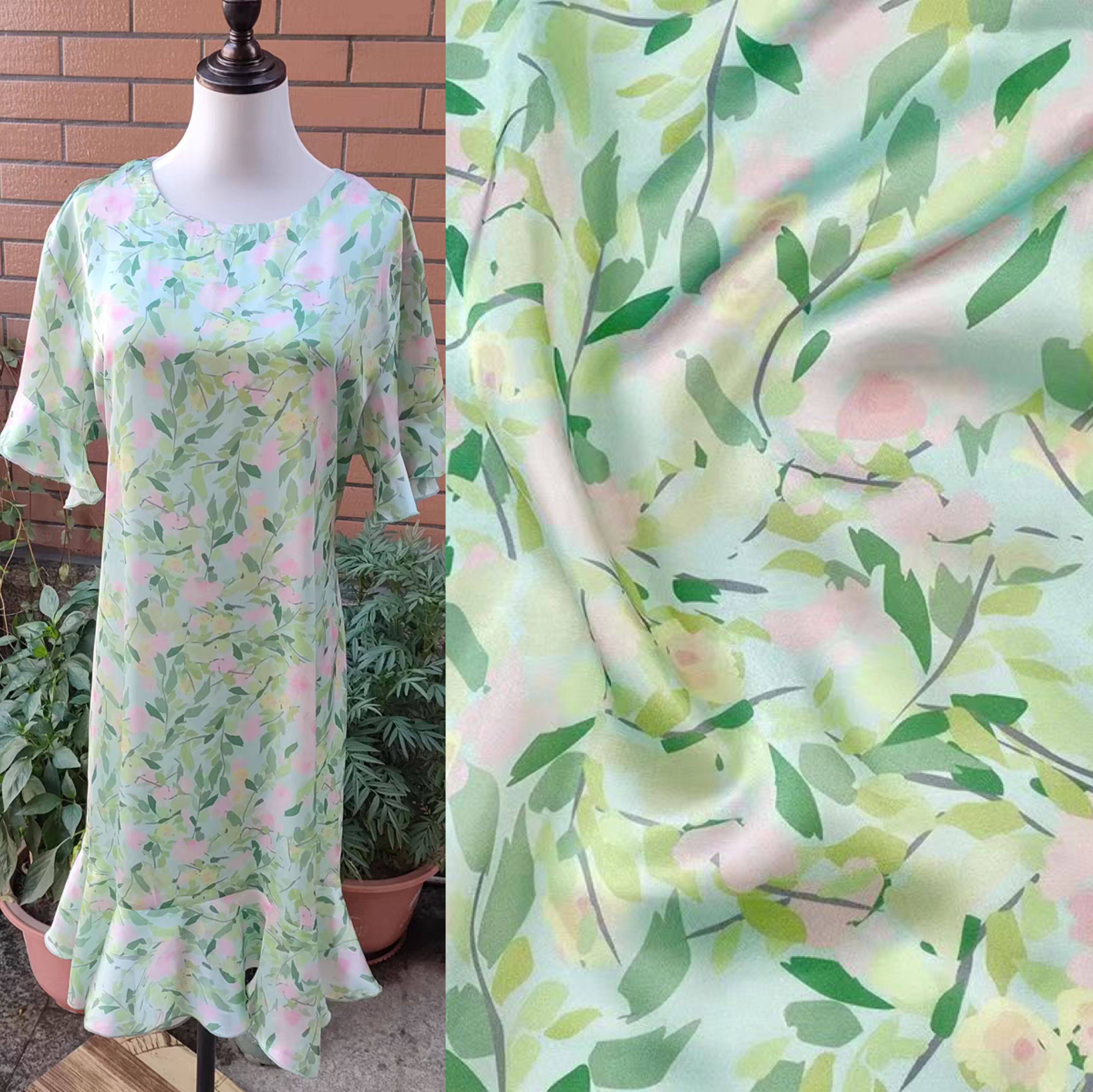 布艺岛 田园雪纺缎面光泽感碎花时装面料 连衣裙汉服时装亲肤布料