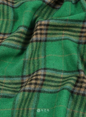 复古绿色学院风格子精纺全羊毛呢布料西装风衣设计师服装面料A