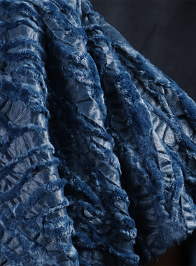 限量 深棕色深蓝色皮革动物纹长毛仿pi皮草布料大衣设计师布料