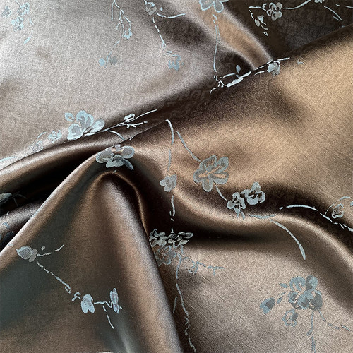 缎面高光泽提花刺绣花卉面料