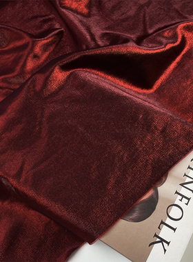 布艺岛 纯色色织暗红色光泽琉璃丝麻亚麻缎面中国风面料 礼服布料