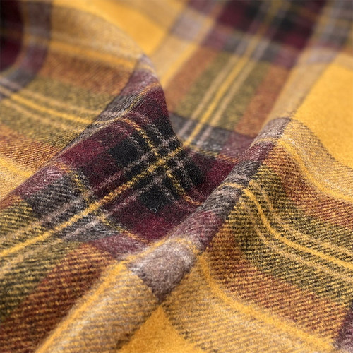 进口黄色撞色格纹垂坠羊毛呢面料