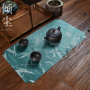 防水小茶席绿竹叶图案单人桌垫