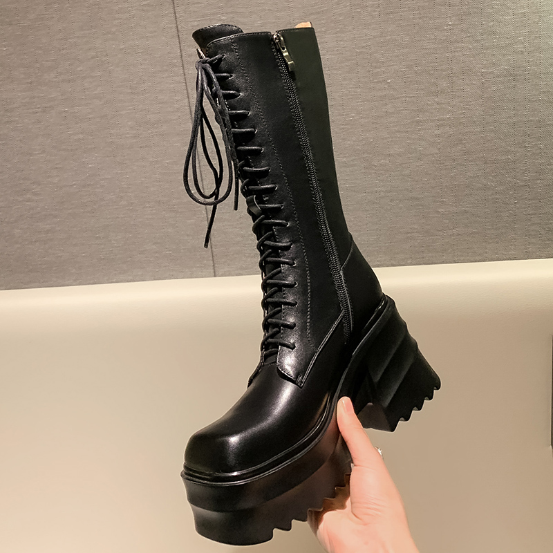 古菲斯奇女鞋松糕靴子绑带马丁靴