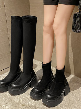 古菲斯奇女鞋松糕跟长筒靴子过膝