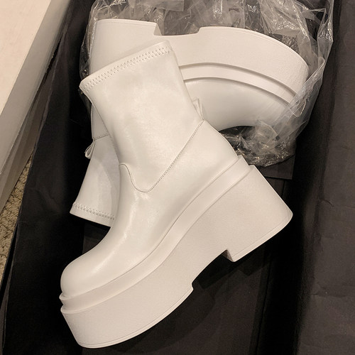 古菲斯奇女鞋松糕跟马丁靴子短筒