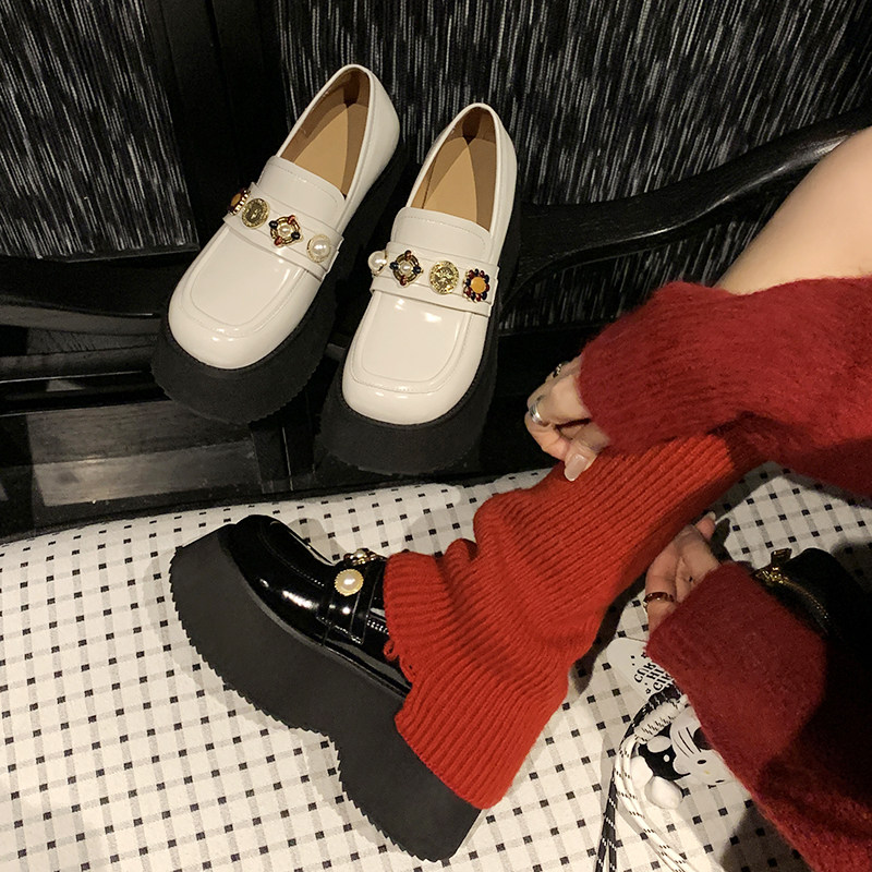 小个子增高女鞋亮皮厚底休闲鞋坡跟全真皮单鞋学院风乐福鞋松糕跟,女鞋,深口单鞋,淘宝优惠券,粉丝福利购,淘宝优惠卷